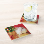 Hamster Kokolinka met kerstboom Glazen Onderzetter (Schuin)