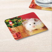 Hamster Kokolinka met kerstboom Kartonnen Onderzetters (Schuin)