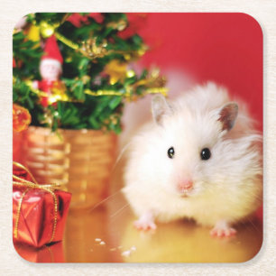 Hamster Kokolinka met kerstboom Kartonnen Onderzetters