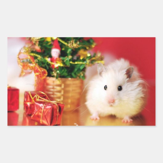Hamster Kokolinka met kerstboom Rechthoekige Sticker (Voorkant)
