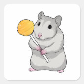 Hamster Lollipop Vierkante Sticker (Voorkant)
