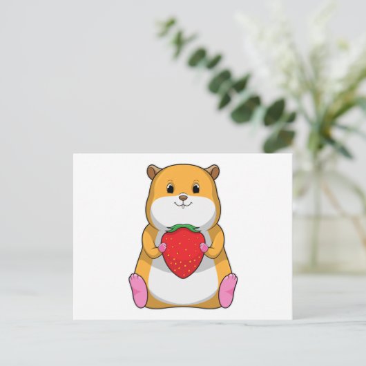 Hamster met Aardbei Briefkaart (Staand voorkant)