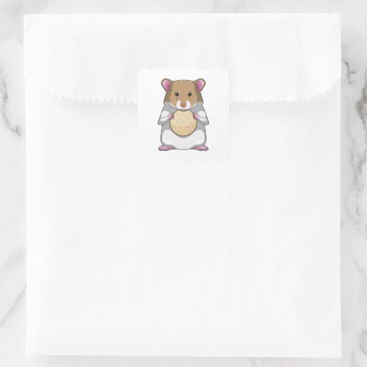 Hamster met Biscuit Vierkante Sticker (Tas)