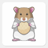 Hamster met Biscuit Vierkante Sticker (Voorkant)