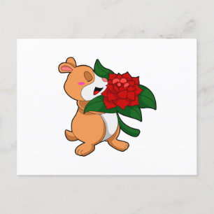 Hamster met bloem Roos Briefkaart