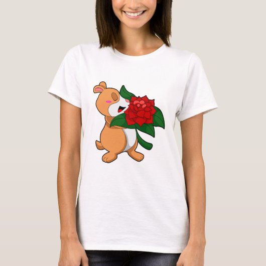 Hamster met bloem Roos T-shirt (Voorkant)
