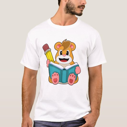 Hamster met Boek en Pen T-shirt (Voorkant)