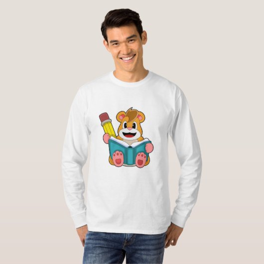 Hamster met Boek en Pen T-shirt (Voorkant volledig)