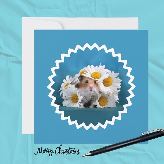 Hamster met boeket madeliefjes vakantie feestdagenkaart