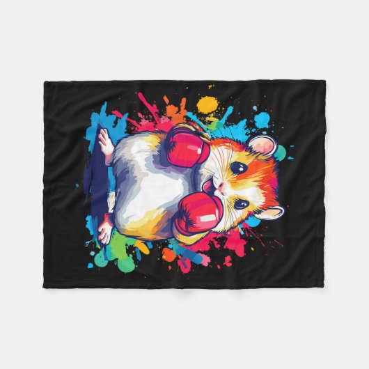 Hamster met bokshandschoenen Kleurrijke kunst Fleece Deken (Voorkant (Horizontaal))