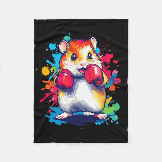 Hamster met bokshandschoenen Kleurrijke kunst Fleece Deken (Voorkant)