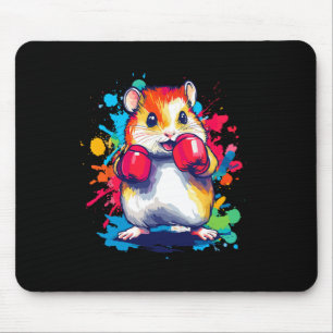 Hamster met bokshandschoenen Kleurrijke kunst Muismat