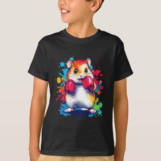 Hamster met bokshandschoenen Kleurrijke kunst T-shirt (Voorkant)