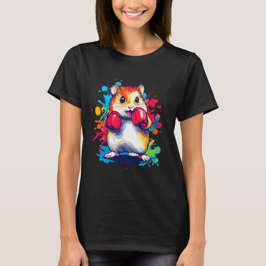 Hamster met bokshandschoenen Kleurrijke kunst T-shirt (Voorkant)