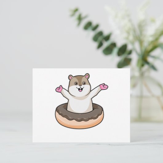 Hamster met Chocolade Donut Briefkaart (Staand voorkant)