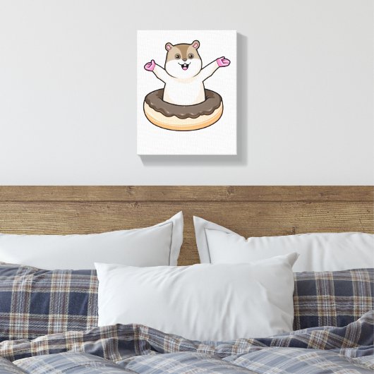 Hamster met Chocolate Donut Canvas Afdruk (Insitu (Slaapkamer))