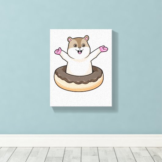Hamster met Chocolate Donut Canvas Afdruk (Insitu (Houten vloer))