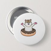 Hamster met Chocolate Donut Ronde Button 7,6 Cm (Voorkant /achterkant)