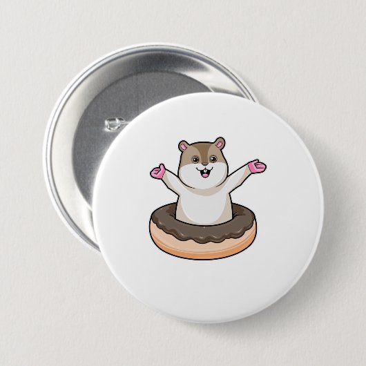 Hamster met Chocolate Donut Ronde Button 7,6 Cm (Voorkant /achterkant)