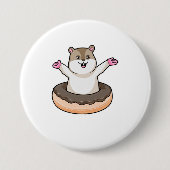 Hamster met Chocolate Donut Ronde Button 7,6 Cm (Voorkant)