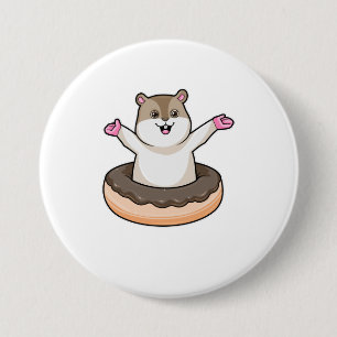 Hamster met Chocolate Donut Ronde Button 7,6 Cm