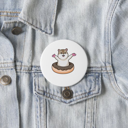 Hamster met Chocolate Donut Ronde Button 7,6 Cm (In situ)