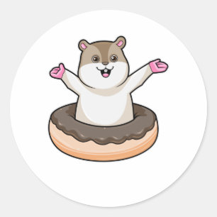 Hamster met Chocolate Donut Ronde Sticker