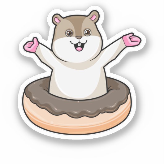 Hamster met Chocolate Donut Sticker (Voorkant)