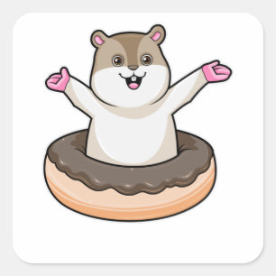 Hamster met Chocolate Donut Vierkante Sticker