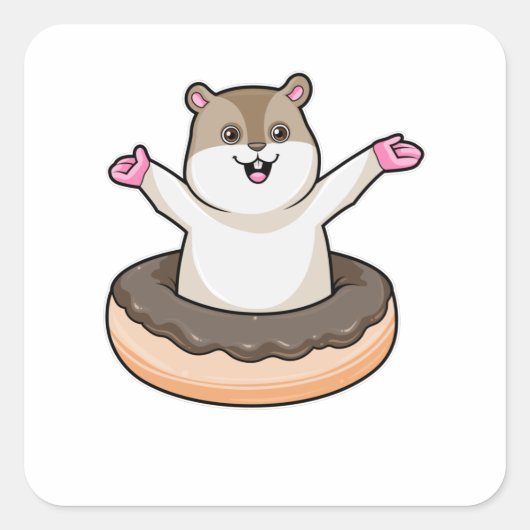 Hamster met Chocolate Donut Vierkante Sticker (Voorkant)