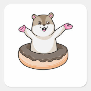 Hamster met Chocolate Donut Vierkante Sticker