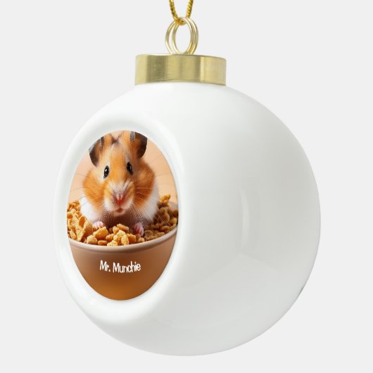 Hamster met de Munchies Keramische Bal Ornament (Rechts)