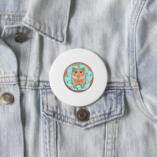 Hamster met Donut Ronde Button 7,6 Cm (In situ)