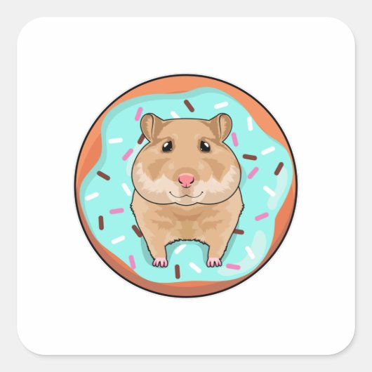 Hamster met Donut Vierkante Sticker (Voorkant)