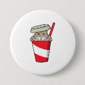 Hamster met Drink Ronde Button 7,6 Cm (Voorkant)