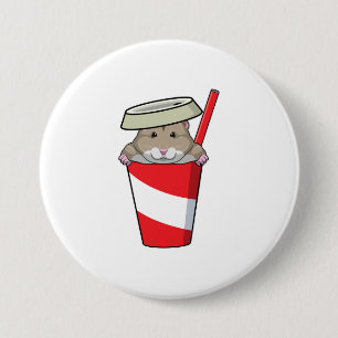 Hamster met Drink Ronde Button 7,6 Cm
