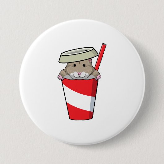 Hamster met Drink Ronde Button 7,6 Cm (Voorkant)