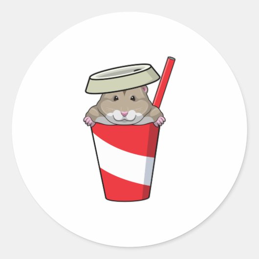 Hamster met Drink Ronde Sticker (Voorkant)