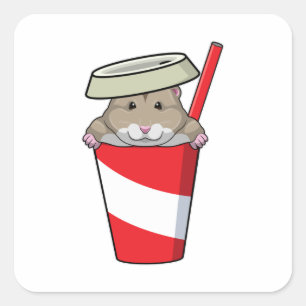 Hamster met Drink Vierkante Sticker