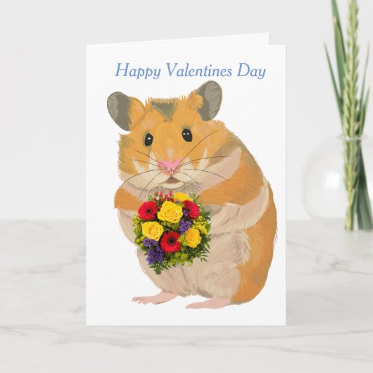 Hamster met een boeket bewerkbare Valentijn’s Feestdagen Kaart (Voorkant)