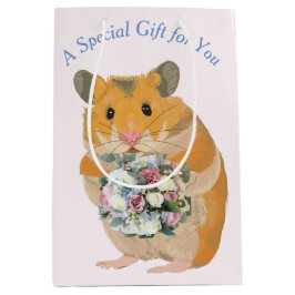 Hamster met een boeket bewerkbare Valentijn’s Medium Cadeauzakje