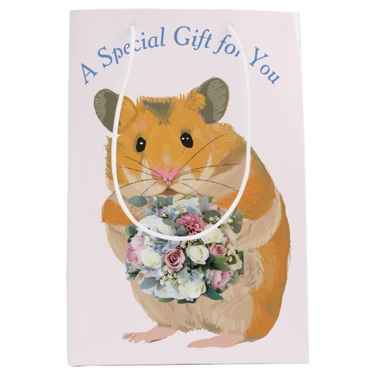 Hamster met een boeket bewerkbare Valentijn’s Medium Cadeauzakje (Voorkant)