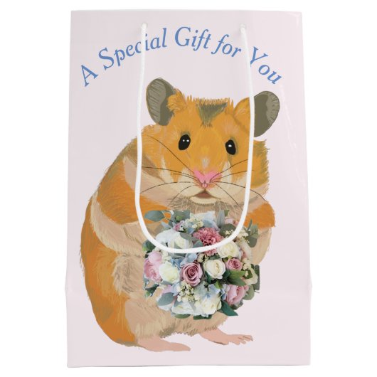 Hamster met een boeket bewerkbare Valentijn’s Medium Cadeauzakje (Achterkant)