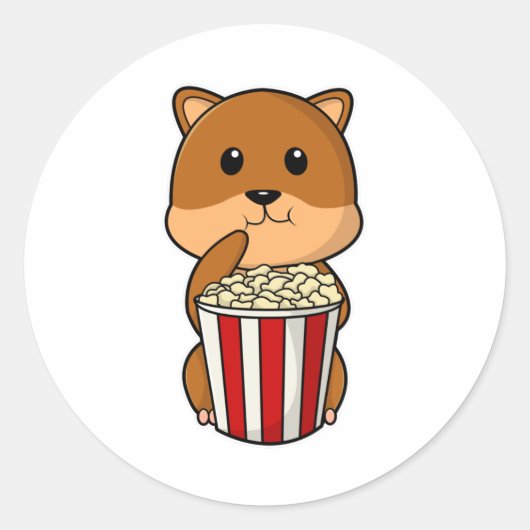 Hamster met één van Popcorn Ronde Sticker (Voorkant)