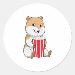Hamster met één van Popcorn Ronde Sticker