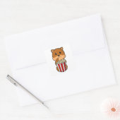Hamster met één van Popcorn Vierkante Sticker (Envelop)