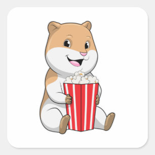 Hamster met één van Popcorn Vierkante Sticker