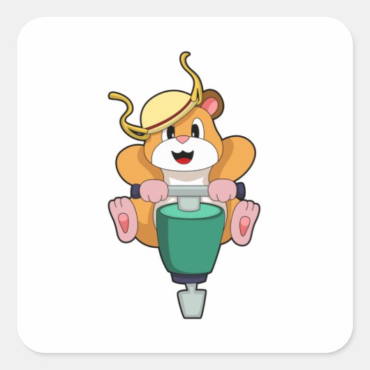 Hamster met Jackhammer Vierkante Sticker (Voorkant)