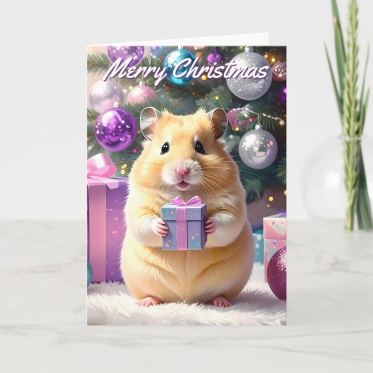 Hamster met kerstcadeau kaart (Voorkant)