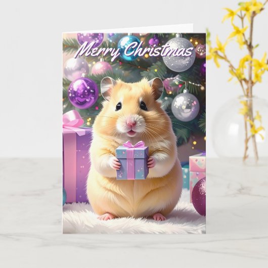 Hamster met kerstcadeau kaart (Gele Bloem)